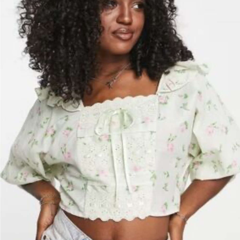 ASOS Design Floral Puff Sleeve Smocked Crop Top Size 4
